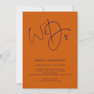 Invitation Navy et Burange Orange Script We Do QR Code Mariag