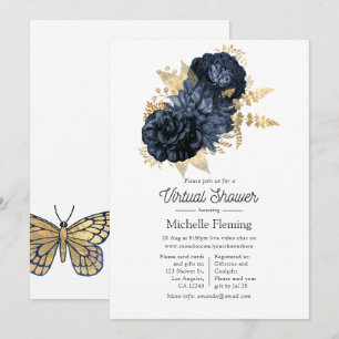 Invitation Navy et or Roses Vintage Shabby Shower Virtuel
