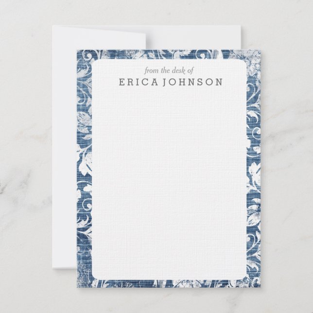 Invitation Navy et White Denim Damask Shabby Chic Imprimer (Devant)