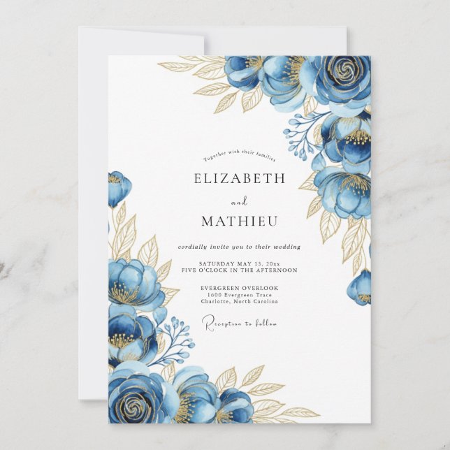Invitation Navy Ethereal Bloom Wedding (Devant)
