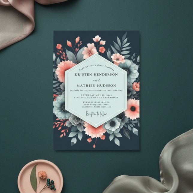 Invitation Navy Ethereal Floral Bloom Wedding (Créateur téléchargé)
