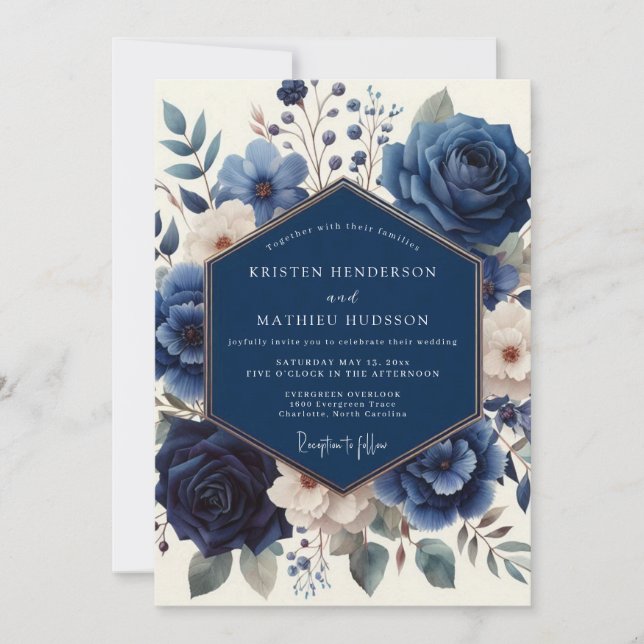 Invitation Navy Floral Artistry Wedding (Devant)