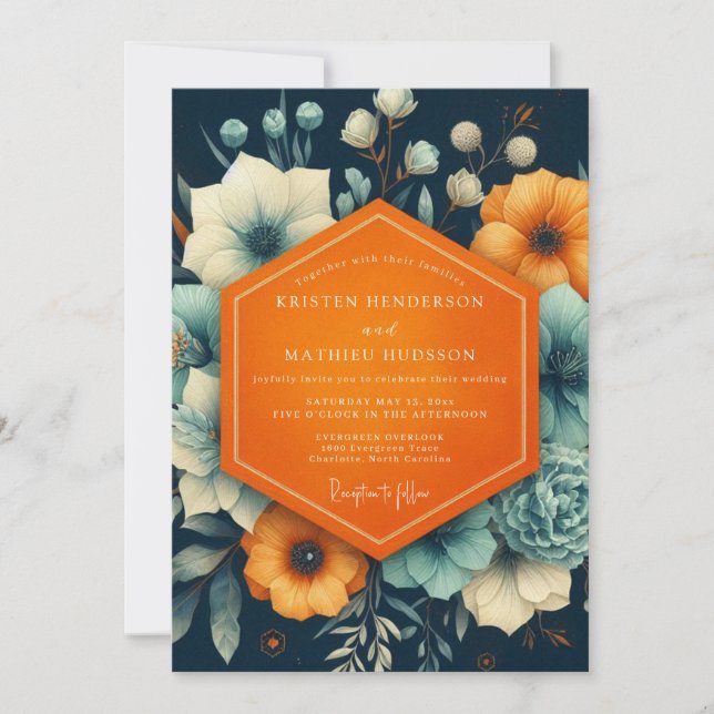 Invitation Navy Floral Autumn Romance Wedding (Devant)