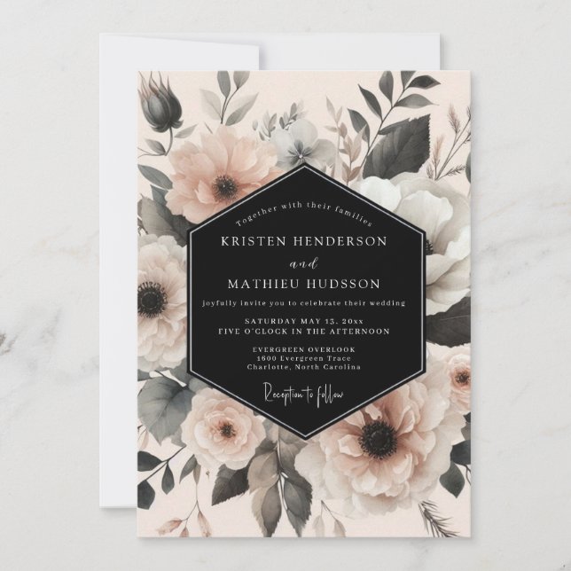Invitation Navy Floral Ethereal Wedding (Devant)