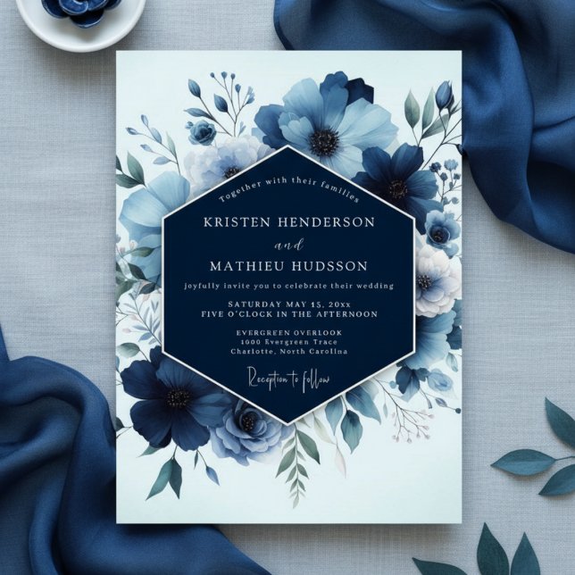 Invitation Navy Floral Lush Romance Wedding (Créateur téléchargé)