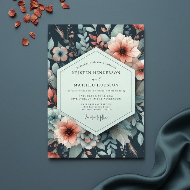 Invitation Navy Floral Nocturne Romance Wedding (Créateur téléchargé)