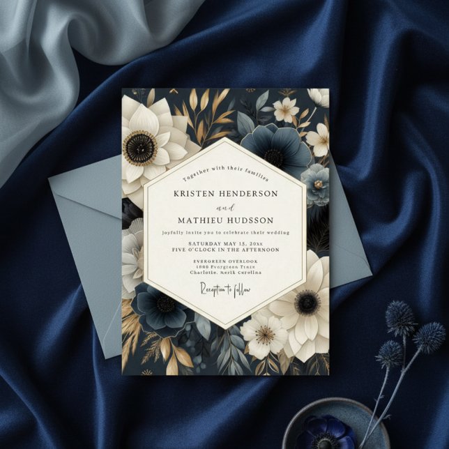 Invitation Navy Floral Opulence Wedding (Créateur téléchargé)