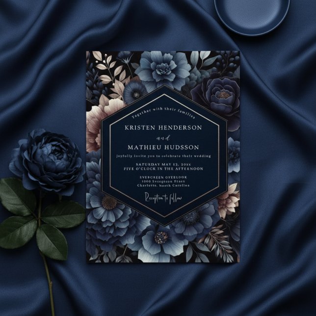 Invitation Navy Floral Opulent Romance Wedding (Créateur téléchargé)