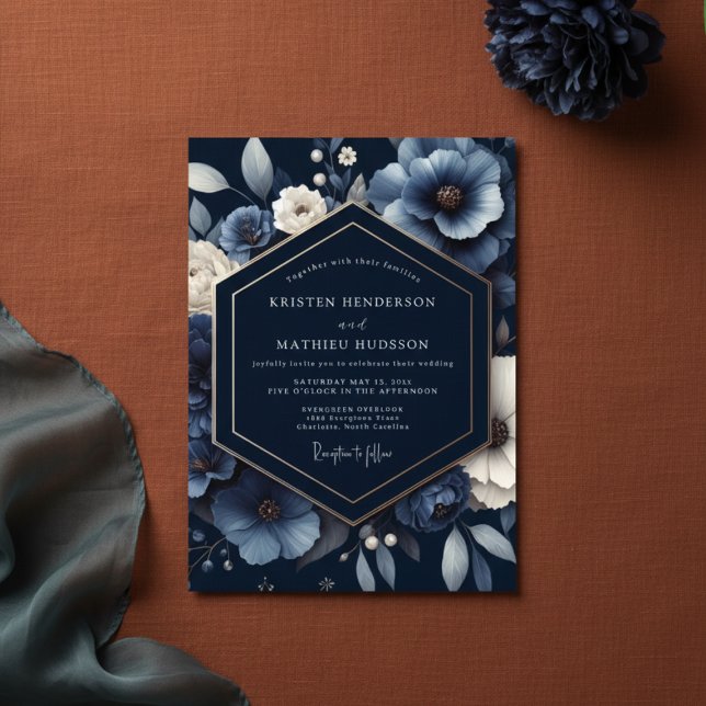 Invitation Navy Floral Opulent Wedding (Créateur téléchargé)