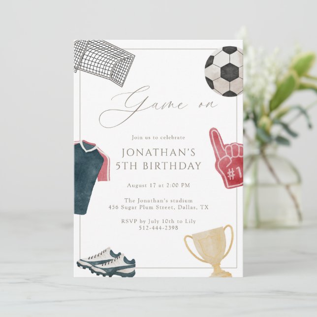 Invitation Navy Game On Soccer Birthday Party Sports  (Debout devant)