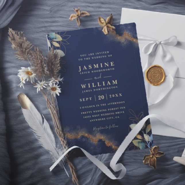 Invitation Navy Gold Modern Elegant Chic QR Code Wedding (Créateur téléchargé)