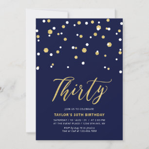 Invitation Navy & Gold Simple Trente anniversaire fête