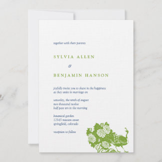 Invitation Navy green peacock garden chic wedding Invite