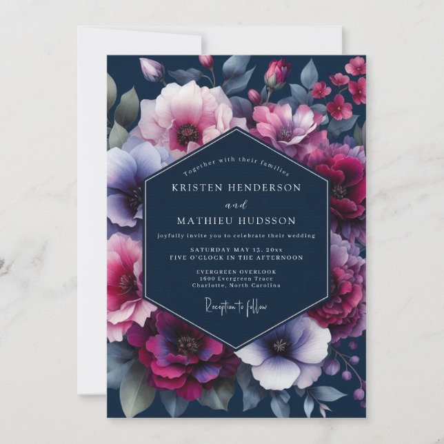 Invitation Navy Jewel Tone Flora Wedding (Devant)