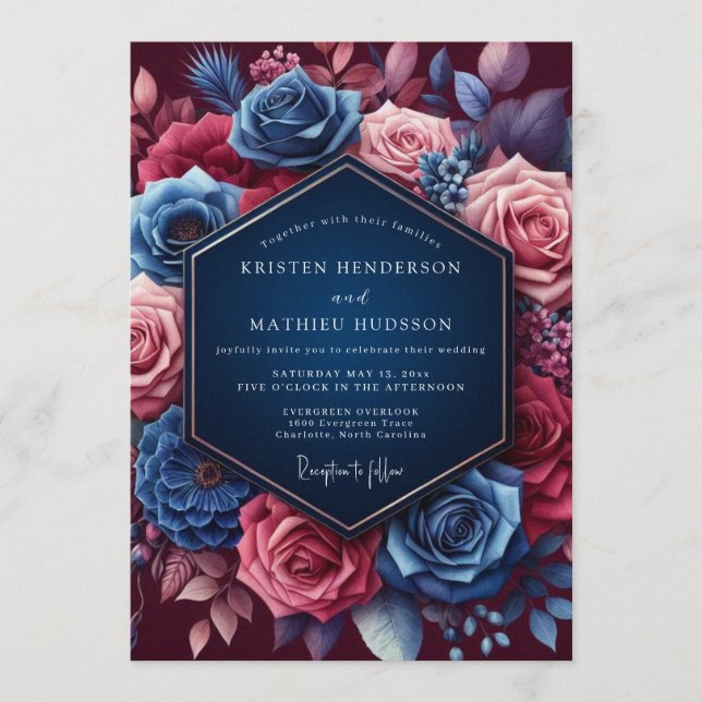 Invitation Navy Jeweled Bloom Wedding (Devant)