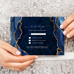 Invitation Navy Marble & Or Agate Réponse de Mariage