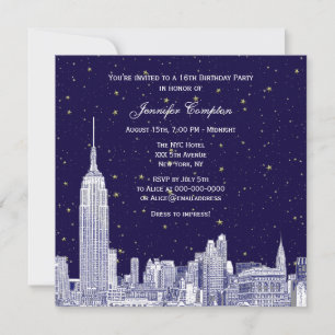 Invitation Navy NYC Skyline Etch Starry DIY BG Douze Douce 16