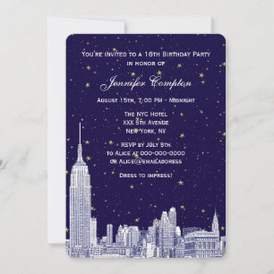 Invitation Navy NYC Skyline Etch Starry DIY Fond Sweet 16 #2