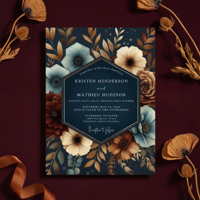 Invitation Navy Opulent Bloom Wedding (Créateur téléchargé)