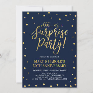 Invitation Navy & Or   50e anniversaire de mariage surprise