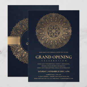 INVITATION NAVY OR CLASSIQUE ORNÉ MANDALA GRANDE OUVERTE
