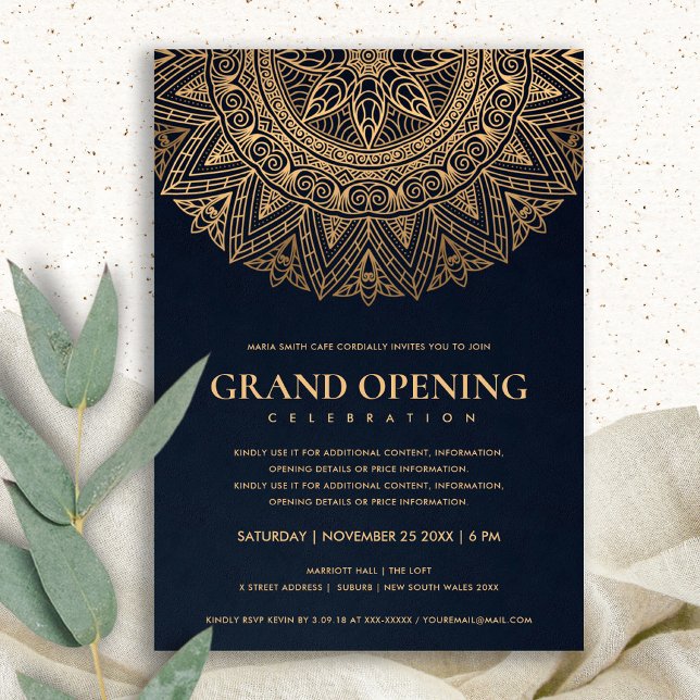 INVITATION NAVY OR CLASSIQUE ORNÉ MANDALA GRANDE OUVERTE (Créateur téléchargé)
