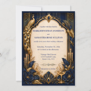 Invitation Navy or gold gatsby paon mariage luxueux