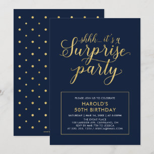 Invitation Navy & Or   Moderne fête surprise pour 50 ans