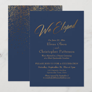 Invitation Navy & Or Réception avec Confettis de Script de Fu