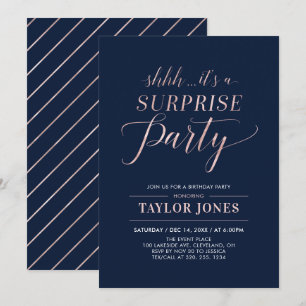 Invitation Navy & Or rose Fête d'anniversaire surprise mode