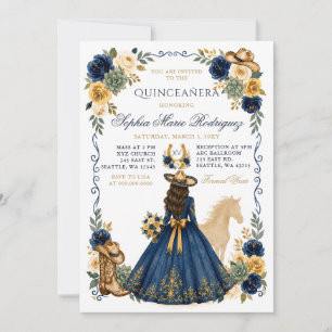 Invitation Navy Or Western Horse Floral Charra Quinceañera