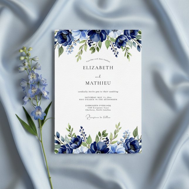 Invitation Navy Painterly Blossom Wedding (Créateur téléchargé)