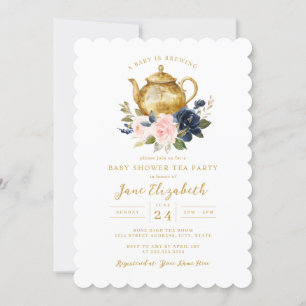 Invitation Navy Pink Tea Party Un bébé brasse du Baby shower