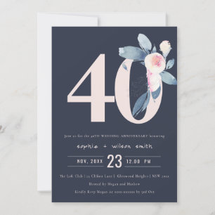 INVITATION NAVY ROSE BLEU FLORAL 50ÈME ANNIVERSAIRE TOUTE ANN