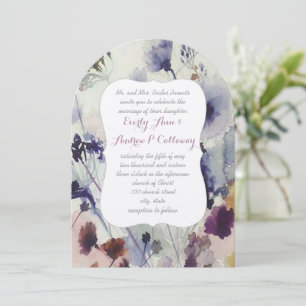 Invitation Navy Rose & Vert Fleur Sauvage Aquarelle Mariage