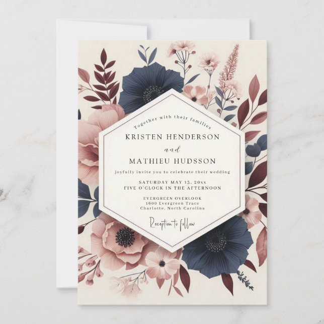Invitation Navy Rosewood Artistic Wedding (Devant)