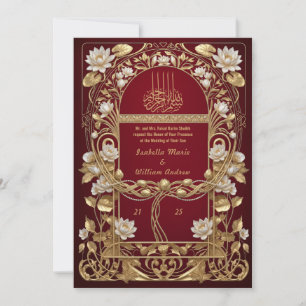 Invitation Navy Rouge Antique Or Mariage Islamique Floral