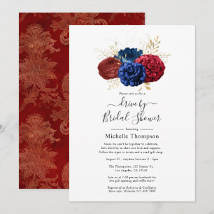 Invitation Navy, Rouge et Or Fleurs Drive By Shower