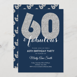 Invitation Navy Silver Parties scintillant 60 & Fabulous Birt