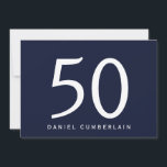 Invitation Navy Simple Surprise 50e fête d'anniversaire<br><div class="desc">Cinquante. Invitation du 50e anniversaire. Date,  lieu,  RSVP inclus. Navy & White. Pas de cadeaux. Surprise. Simple.</div>
