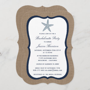 Invitation Navy Starfish Beach Burlap Bachelorette Party