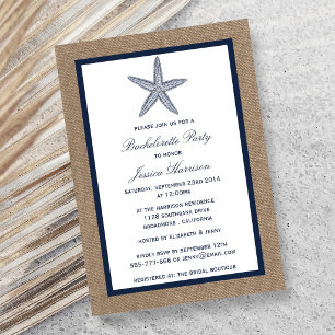 Invitation Navy Starfish Beach Burlap Bachelorette Party