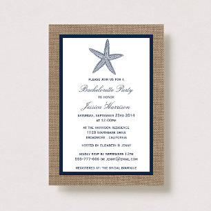 Invitation Navy Starfish Beach Burlap Bachelorette Party