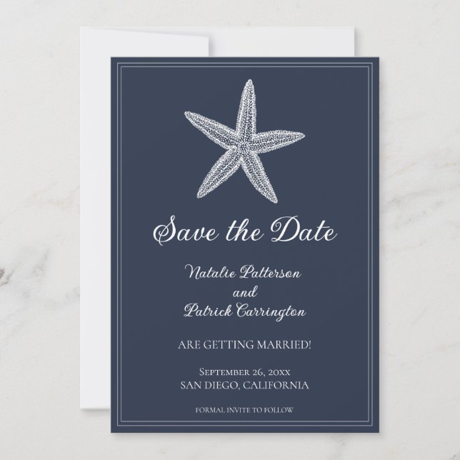 Invitation Navy Starfish pour annoncer la date (Devant)