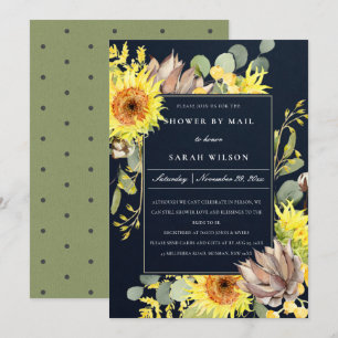 INVITATION NAVY SUNFLOWER EUCALYPTUS DOUCHE FLORALE PAR COURR