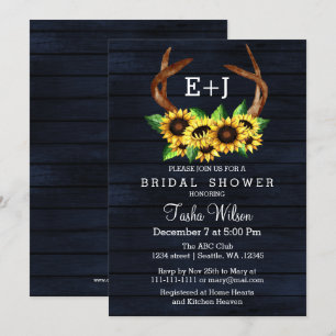 Invitation Navy Sunflowers Antlers Pays Chic Fête des mariées