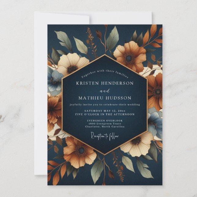 Invitation Navy Terracotta Autumn Wedding (Devant)