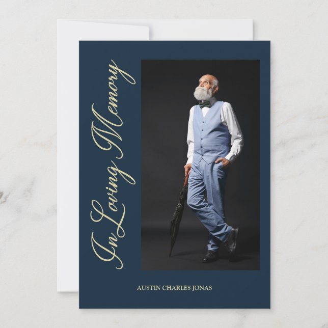 Invitation Navy Traditional Elegant Golden Effect Photo (Devant)