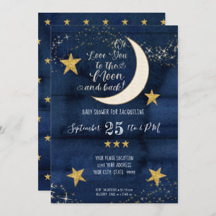 Invitation Navy Twinkle Little Star Moon Love Boy Baby shower