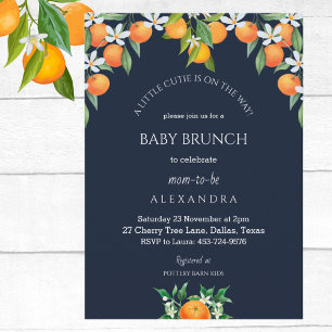 Invitation Navy Un Petit Cutie Orange Citrus Baby Brunch